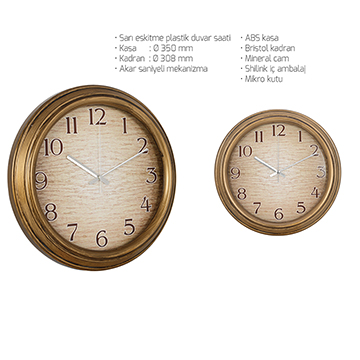 Sarı Eskitme Plastik Duvar Saati